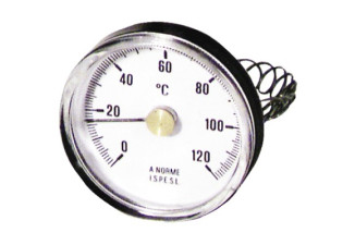 Teplomer 0-120°C, 63mm s upevňovacou pružinou na potrubie Teplomer 0-120°C, 63mm s upevňovacou pružinou na potrubie