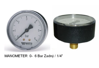 Manometer 0-6 bar zadný DN8, 1/4 Watts Manometer 0-6 bar zadný DN8, 1/4 Watts