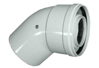 Koleno koaxiálne Plast/plech 60/100 45 stupňov Ricom Koleno koaxiálne Plast/plech 60/100 45 stupňov Ricom